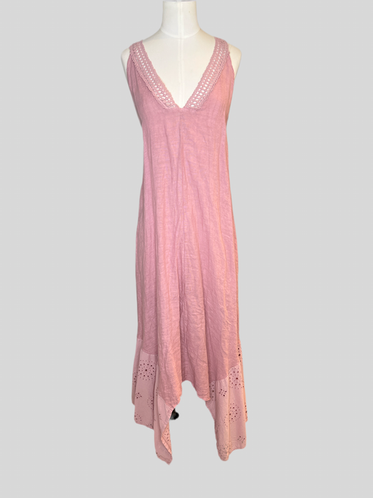 Rose Crochet Linen Pink Dress