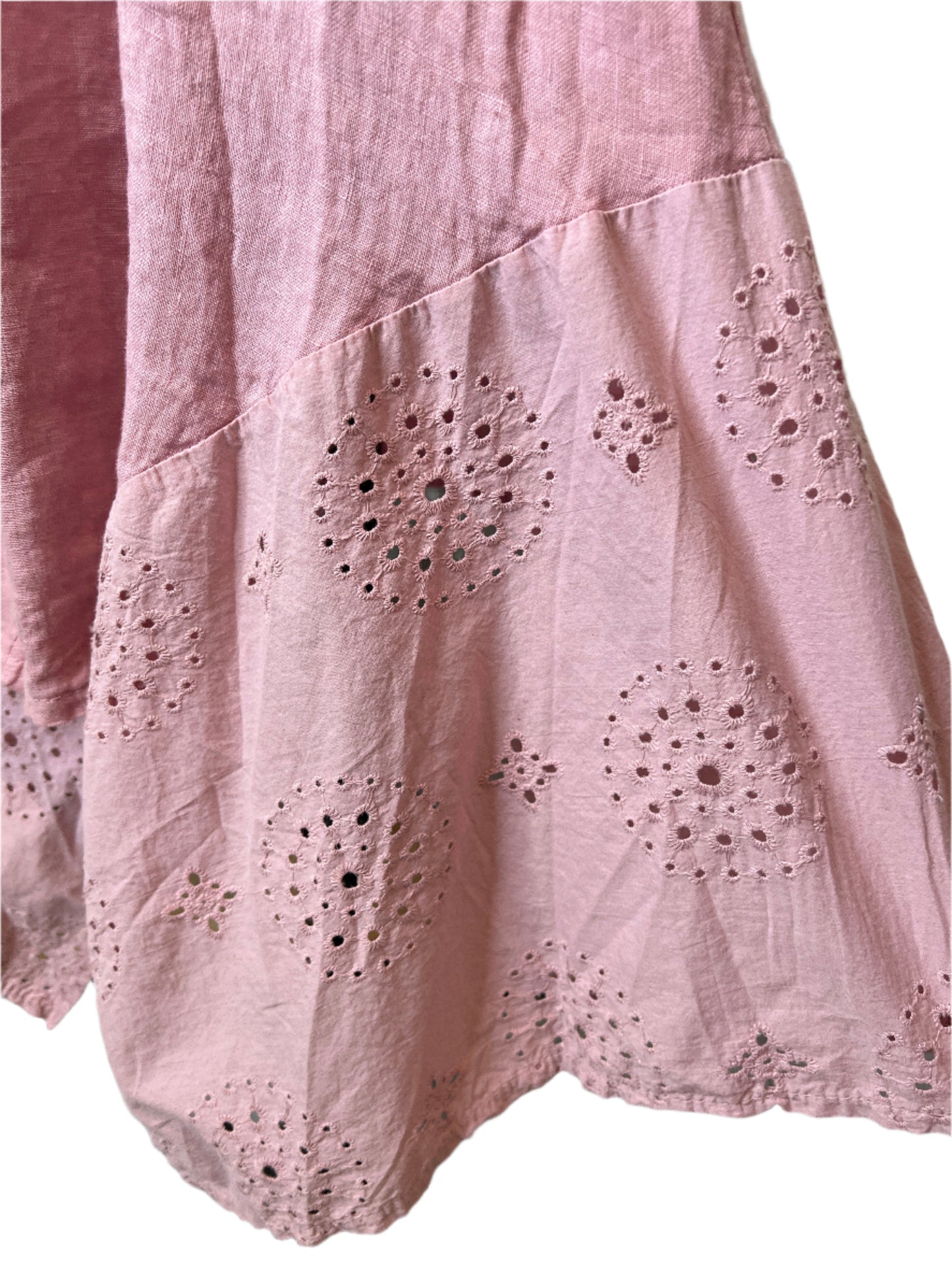 Rose Crochet Linen Pink Dress