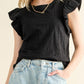 Joy Black Slub Ruffle Sleeve Tee