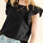 Joy Black Slub Ruffle Sleeve Tee