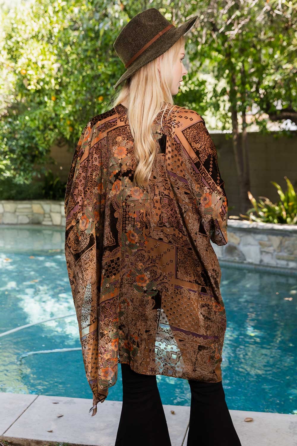 The Brown BurnOut Velvet Kimono