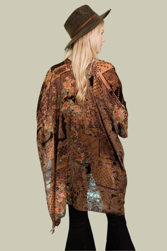 The Brown BurnOut Velvet Kimono