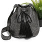 Metallic Black Straw Crossbody