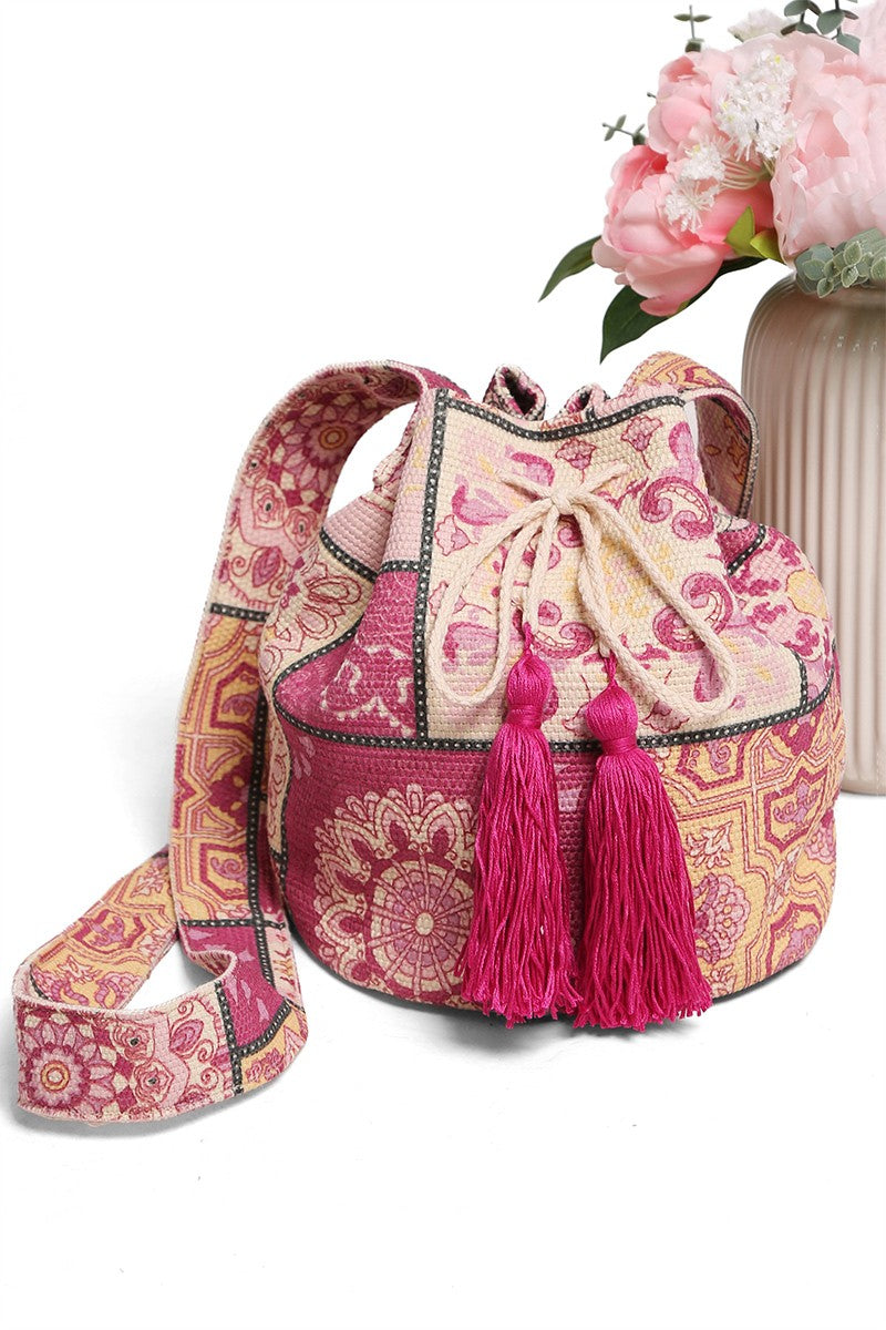 Rose Patchwork Straw Crossbody