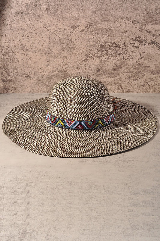 Woven Ikat Black Hat W/ Vegan Leather Aztec Band