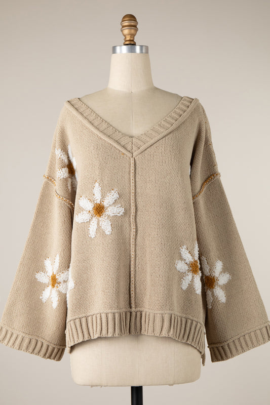 Fall Flowers Taupe Sweater