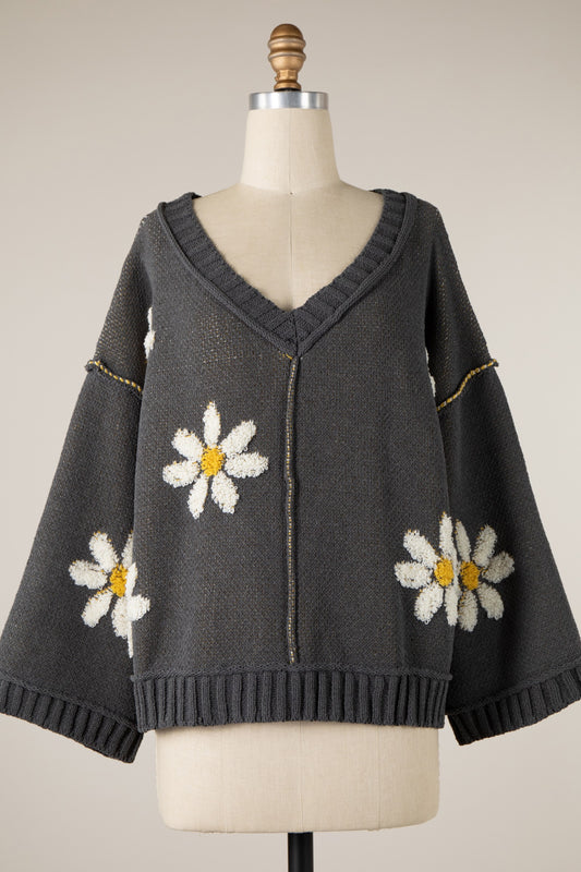 Fall Flowers Charcoal Sweater