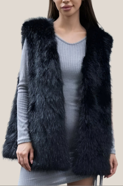 Black Faux Fur W/ Metallic Thread Vest