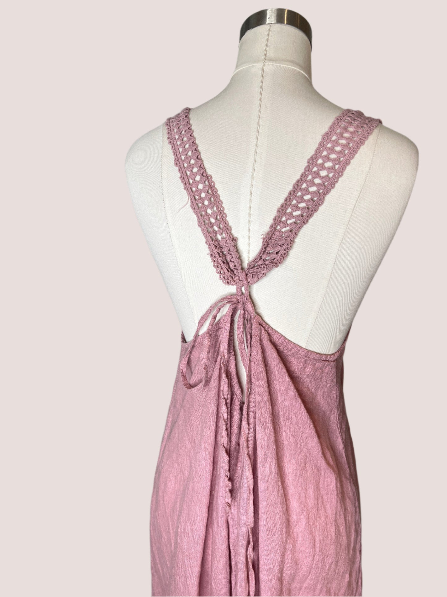 Rose Crochet Linen Pink Dress