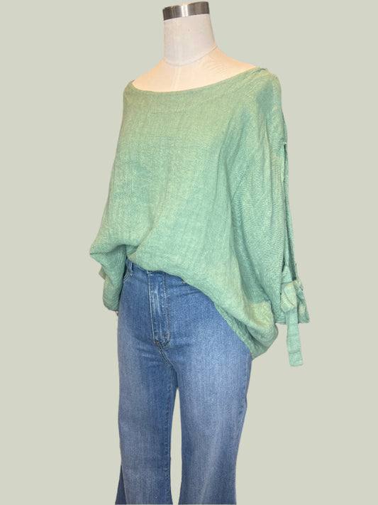 Faye Light Teal 100% Linen Top