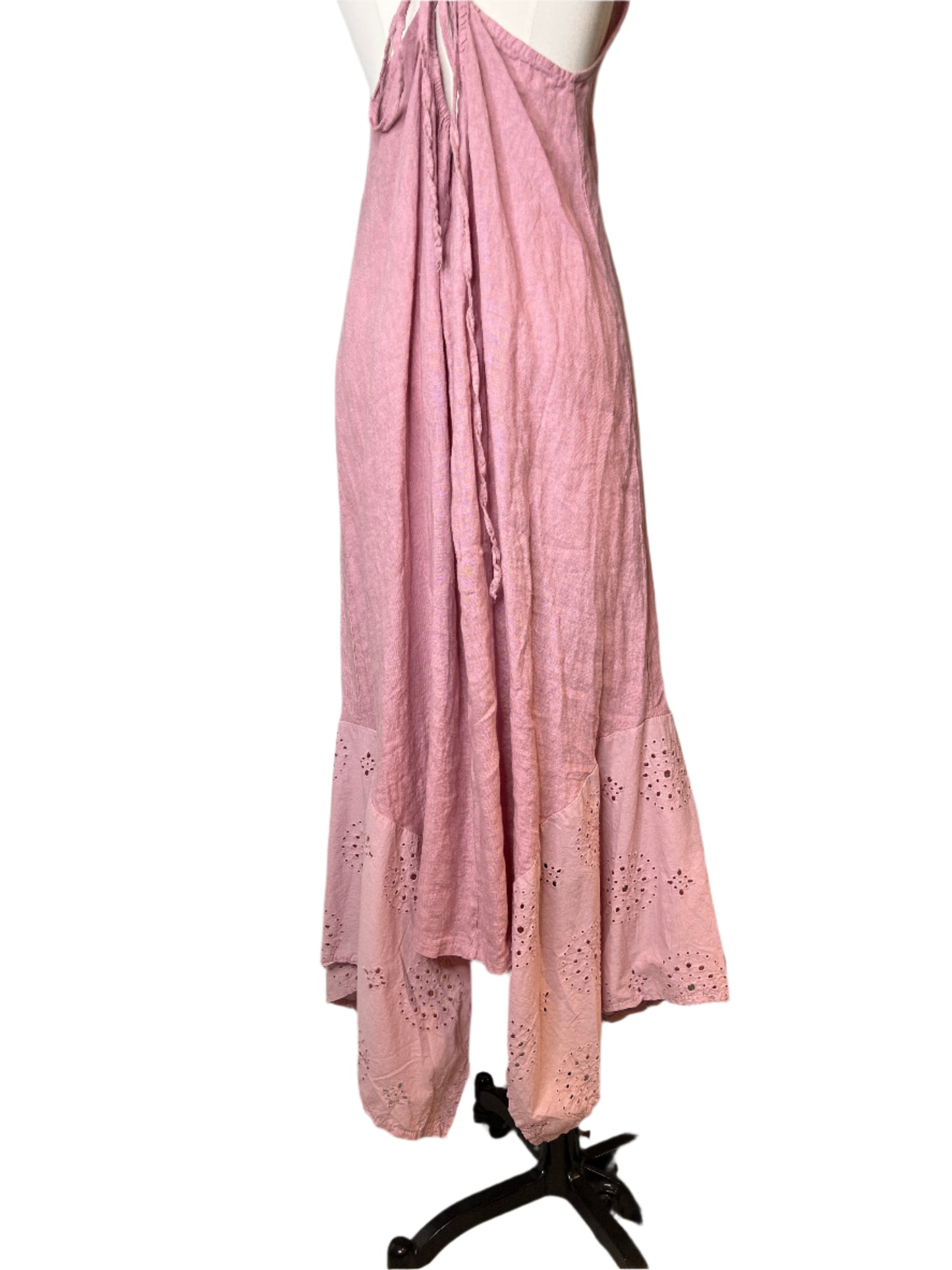 Rose Crochet Linen Pink Dress