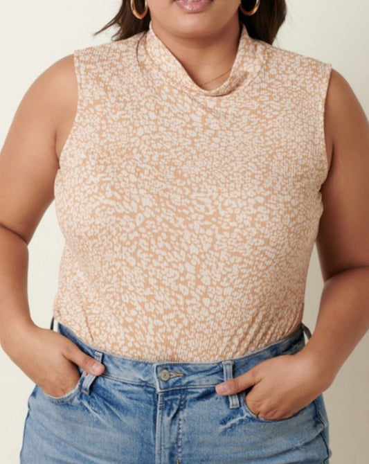 Wild Mock Neck Taupe Top (Curvy