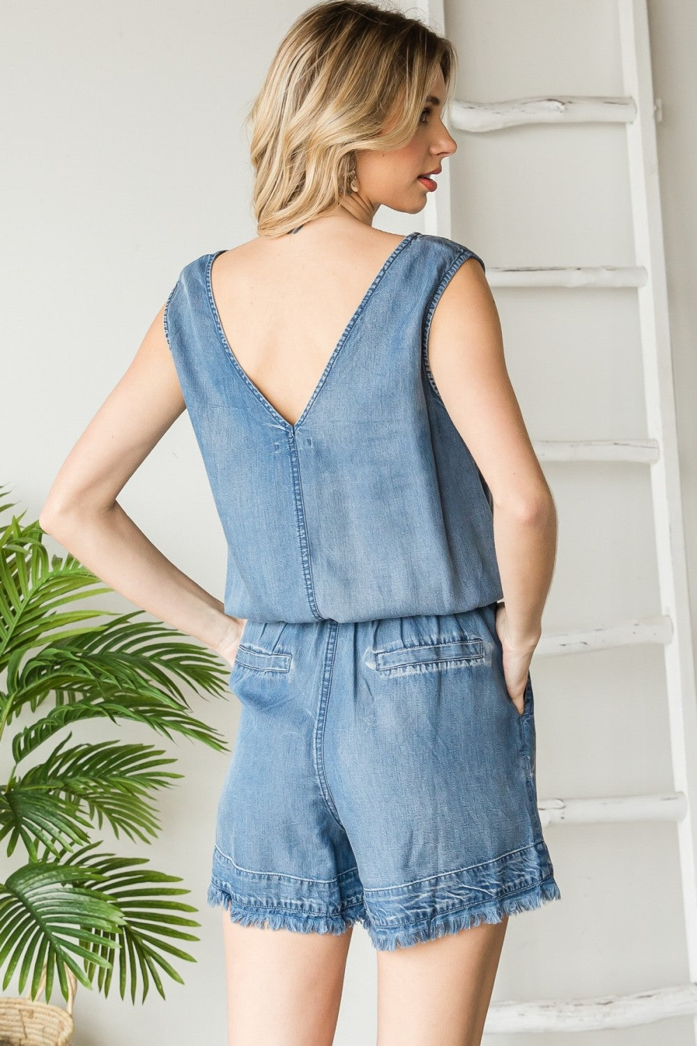 Julian Blue Tencel V-Neck Romper