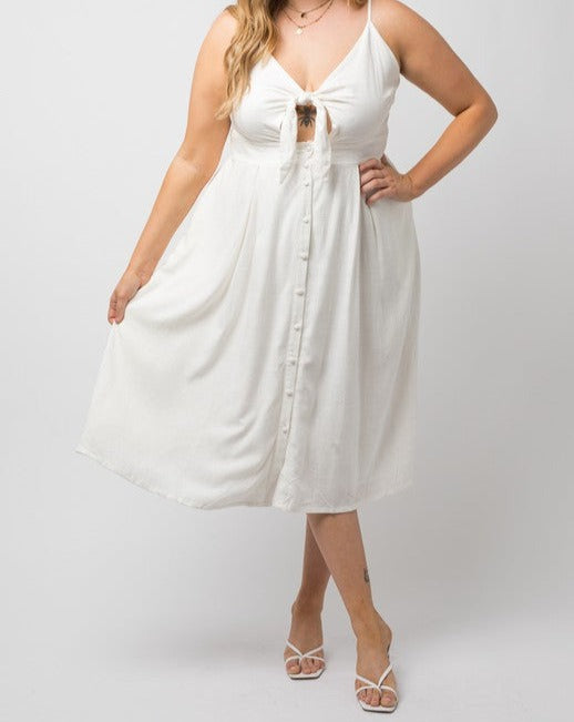 Daria White Tie Front Dress (Curvy)