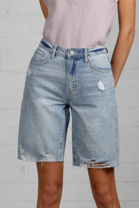 Wyatt Hi-Rise Distressed Hem Denim Shorts